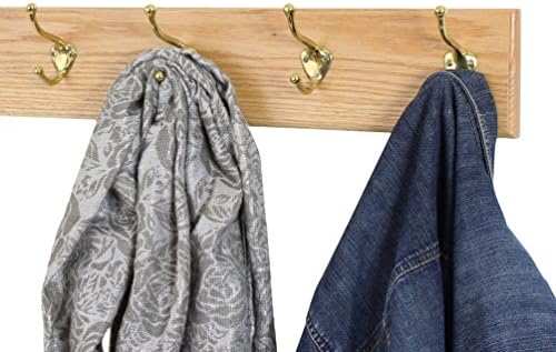 Solid Oak Wall Mounted Coat Rack with Solid Brass Coat Hooks 4.5" Ultra Wide - Made in the USA (Natural, 4.5" 20" with 4 hooks) - Image 2