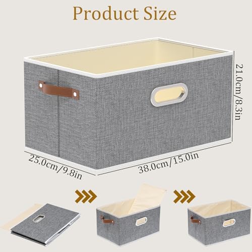 Yawinhe Collapsible Fabric Storage Bins,15.0x9.8x8.3in,Grey,4-Pack - Image 5