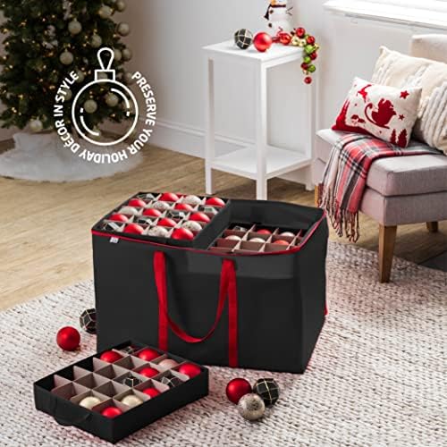 Premium Large Carrying Christmas Ornament storage Box with Clear Lid, 3" Compartment, Contains 10 Trays, Keeps 200 Holiday Ornaments & Xmas Accessories, Made Of Tear Proof Made Of 600D Oxford Fabric - Image 2