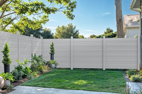 YITAHOME 44" W X 44" H Air Conditioner Fence Privacy Screen with Metal Stakes, Outdoor Trash Can Enclosure, Vinyl Pool Equipment Enclosure (2 Panels) Light Gray - Image 2