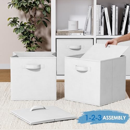 Fabric Storage Cubes for Cube Organizer - 8 Pack Heavy Duty Storage Bins - 13 Inch Cube Storage Bin, Use As A Clothes Storage Box In Closet, Baskets For Shelves or Cubbies Storage bins (White) - Image 6