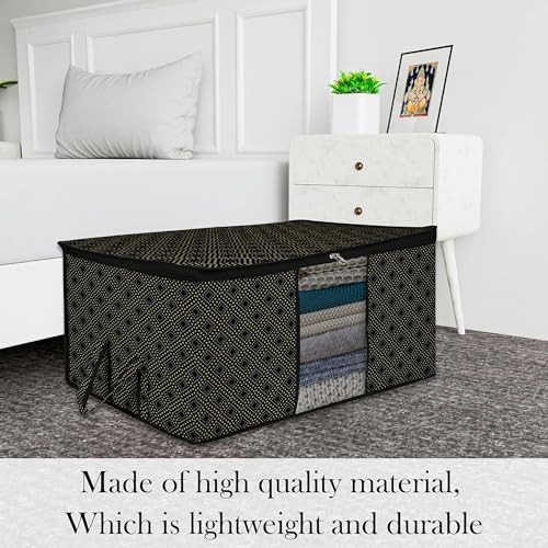 Kuber Industries (Pack of 6) Underbed Storage Bag | Golden-Dot | Large Blanket Organizer | Clothing Storage Bag | Clear Window & Handle Storage Bag | Kambal Storage Bag | Black - Image 3