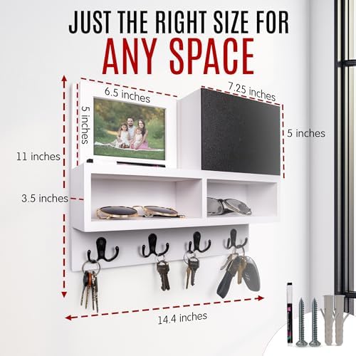 Spacelog Key and Mail Holder for Wall with Chalkboard – Magnetic Picture Frame Key Holder Wall Mount, White, Dual Storage & Cupboards - Image 7