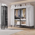 Foldable Clothe Rack with Cover and Wheel Heavy-Duty Portable Closet Wardrobe Freestanding Metal Clothing Rack Armoire Rolling Garment Racks Closet System (Gray Zipper, 59in) by FKKPRVAX