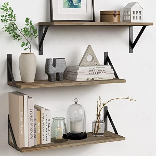 Forbena Wood Floating Shelves for Wall 24 inches Long, Large Bathroom Hanging Shelves Set of 3, Wall Mounted Storage Shelf for Bathroom Bedroom Living Room Kitchen Closet (Natural Wood) by Forbena