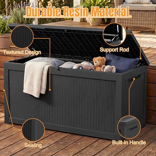 Outdoor Storage Box, 380 Gallon Waterproof Resin Deck Box with Support Rod - Image 3