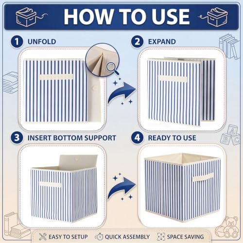 Amyhill 6 Pack Blue Striped Basics Collapsible Fabric Storage Bins - Image 4