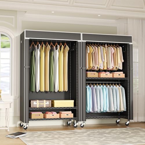 FUTASSI Black Clothing Rack with Dark Gray Cover, P1C Rolling Closets - Image 2
