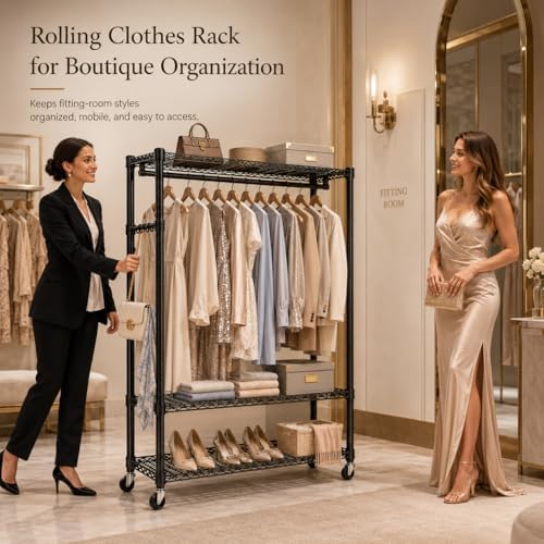 Clothes Rack Heavy Duty Rolling Closet for Hanging Clothes - Image 3