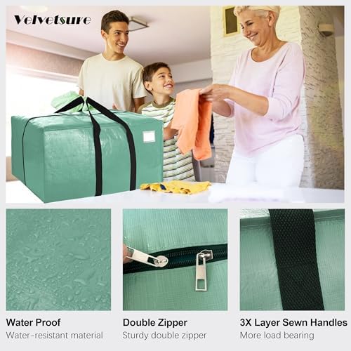 VELVETSURE 12 Pack Heavy Duty Large Moving Bags W/Backpack Straps - Strong Handles & Zippers, Storage Totes For Space Saving, Fold Flat, Alternative to Moving Box and Storage Bin, Teal - Image 3