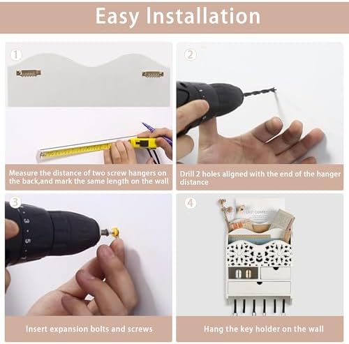3-Slot Mail Sorter Organizer Wall Mount with 6 Hooks - Image 4