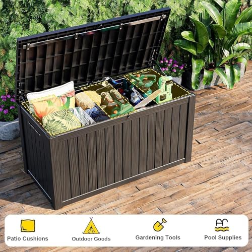 Vixzen 280 Gallon Large Outdoor Storage Box Waterproof, UV Resistant Resin Deck Box with Hydraulic Rod & Lockable Latch for Patio Furniture, Outside Storage Box for Garden Tools, Patio Cushions, Black - Image 4
