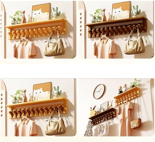 Paint Wood Wall Mounted Coat RackHooks Piano Key Hangers Natural Solid Wood Hanger Non-Woven Fabric Clothes Hangers for Closet, Kitchen, Bedroom, Bathroom, Entryway（Shelf+Beech 8 Hooks） - Image 4