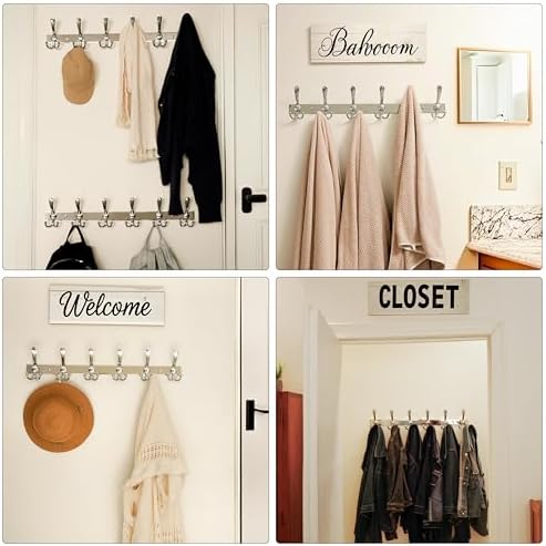 Dseap Coat Rack Wall Mount 24 Inch, Heavy Duty 12-Gauge Base vs Flimsy 1mm, Double-Thick Solid Anti-Snap Hooks, Stainless Steel 6-Hook Hanger for Clothes Hat Closet Entryway, Chromed, Pack of 2 - Image 6