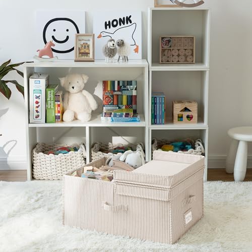 StorageWorks Large Decorative Storage Boxes with Lids, Khaki&Beige Stripes - Image 4