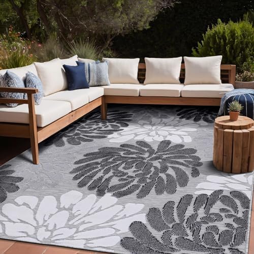 Luul Home Floral Indoor Outdoor Rugs 8x10 Large Area Rug for Living Room, Patio Decor, Kitchen, and Entryway Rug, Washable Stain Resistant Outside Carpet Gray 8 x 10 - Image 6