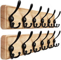 Dseap Coat Rack Wall Mounted - 24" Long 6 Tri Hooks, Heavy Duty Wooden Wall Coat Hanger Coat Hook for Clothes Hat Jacket Clothing, Weathered Light Natural and Black, Pack of 2 by Dseap