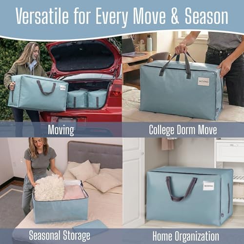 VENO 10 Pack Extra Large Heavy Duty Moving Bags with Wide Opening & Reinforced Handles, Reusable Storage Tote Bags with Strong Zippers for Clothes, College Dorm Essentials & Moving Supplies - Image 6