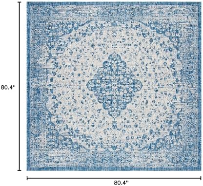 SAFAVIEH Washable Rug Outdoor Courtyard Collection - 6'7" Square, Blue & Grey, Non-Shedding & Easy Cleaning, Ideal for Patio, Backyard, Mudroom (CY8720-36812) - Image 2