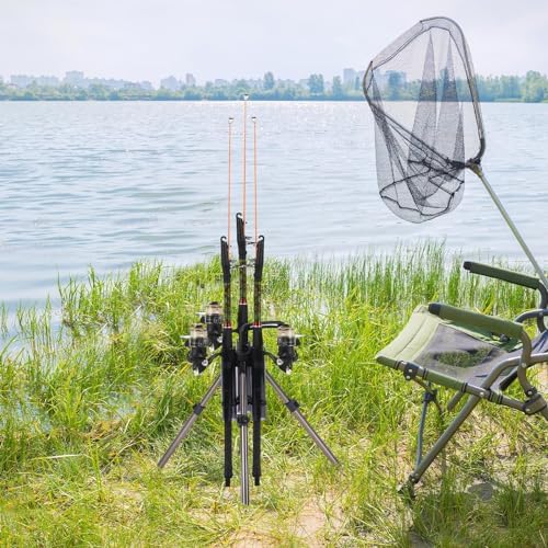 Gisafai Fishing Rod Carrier Surf Fishing Holder Foldable Pole Holder Stand 3 Rod Portable Vertical Beach Pole Storage Freestanding Rack for Fisherman Garage Home Outdoor - Image 5