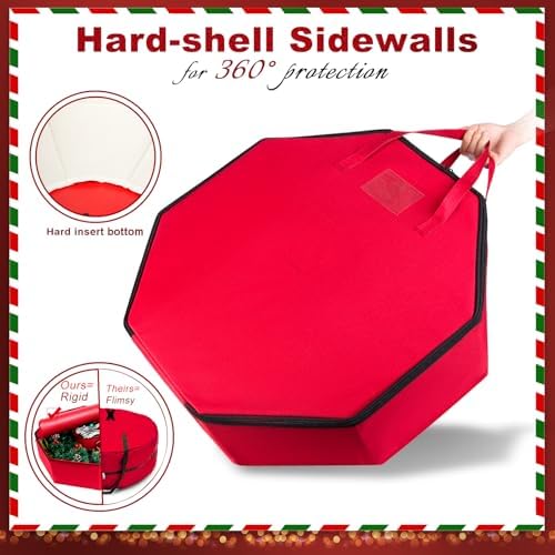 BrilliantJo Wreath Storage Christmas Garlands Bag with Interior Pockets Large Xmas Container Box for holiday Decorations Case with Dual Zipper and Handles Window Labeling Card Slot 24" Red - Image 6
