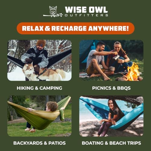 Wise Owl Outfitters Camping Hammock – 500lbs Portable Hammock with Tree Straps - Travel, Backpacking, Hiking, Outdoors Camping Gear - Double - Image 6