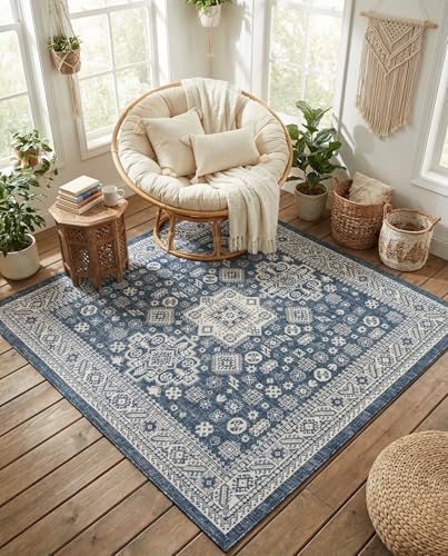 Rugs.com - Outdoor Aztec Rug – 8 Ft Square Blue Indoor/Outdoor Rug – Washable, Stain-Resistant, Perfect for Patios and Decks - Image 5