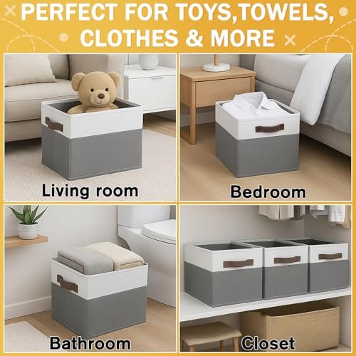 JTIEO 12 Pack Large Storage Baskets for Shelves 15"x11", Fabric Storage Bins with Handles, Collapsible Decorative Storage Baskets for Organizing Clothes, Toys, Closet, Nursery - Image 4
