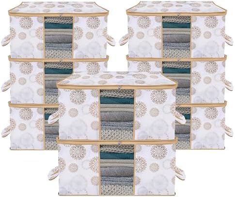 Kuber Industries (Pack of 8) Underbed Storage Bag | Gola Printed | Large Blanket Organizer | Clothing Storage Bag | Clear Window & Handle Storage Bag | Kambal Storage Bag | White by Kuber+Industries