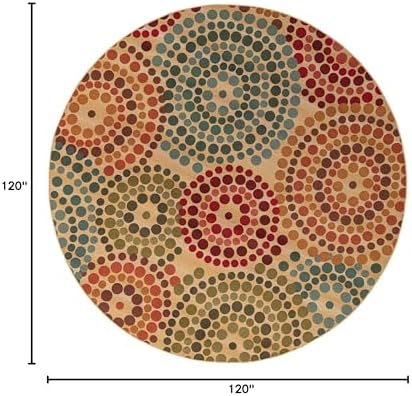 Unique Loom Outdoor Modern Collection Area Rug - Spark (10' Round, Beige/ Burgundy) - Image 2