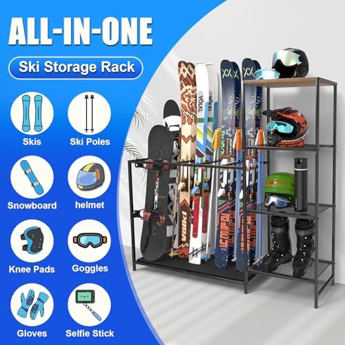 Freestanding Ski Rack, Ski Storage Rack w/Width-Adjustable Bars - Image 3
