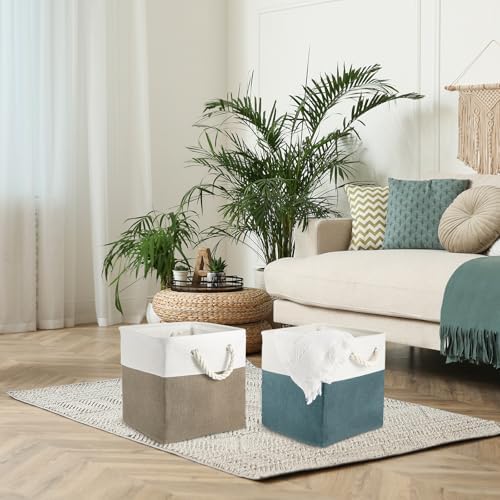 6 Pack 11x11 Inch Cube Storage Bins Fabric Square Cube Baskets, Morandi - Image 6