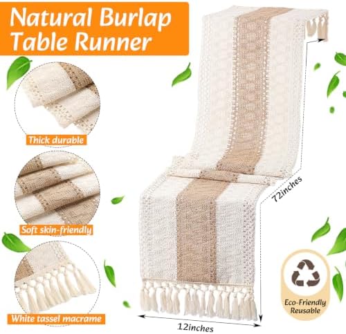 6 Sets Boho Placemat Table Runner Napkin Rings, Khaki, 12x72 - Image 4