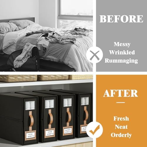 8 Pack Bed Sheets Organizers And Storage,Sheets Set Folder Keeper with Handle,Foldable Bedding Storage Box For Linen Closet,Duvet Cover(King Size-3.7 Gal,Black) - Image 2
