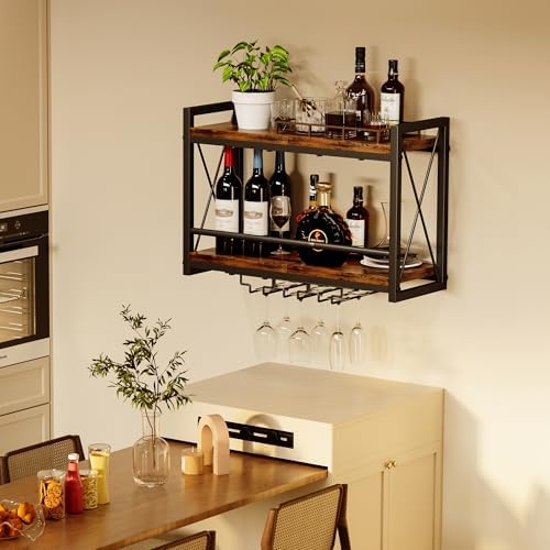 Homeiju Wall Mounted Wine Rack, Bottle & Glass Holder Wood-Metal Retro - Image 6
