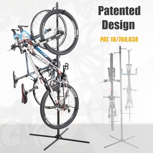CyclingDeal Bike Vertical Freestanding Hanger Parking Rack - Fully Adjustable Gravity Storage Floor Stand - Safe & Secure for Hanging MTB Road Bicycles in Garage or Home - 2 Bikes Vertical - Image 2
