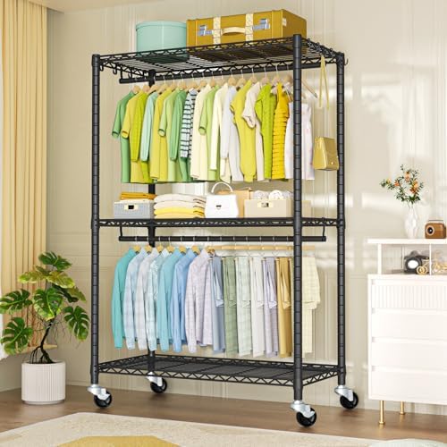 FUTASSI Rolling Clothes Rack, Clothing Racks for Hanging Clothes, Black - Image 2