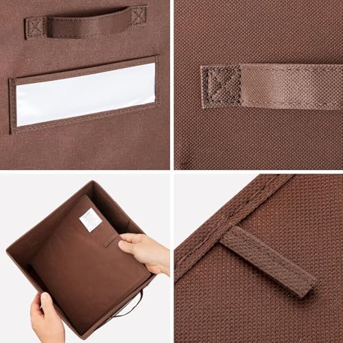 13x13x13 storage cube bins (Set of 10) Fabric storage cubes with 10 Labels Window Cards & a Pen, storage cubes 13x13, Collapsible 13 inch cube storage bins, Cubby Organizer Boxes, Brown - Image 2