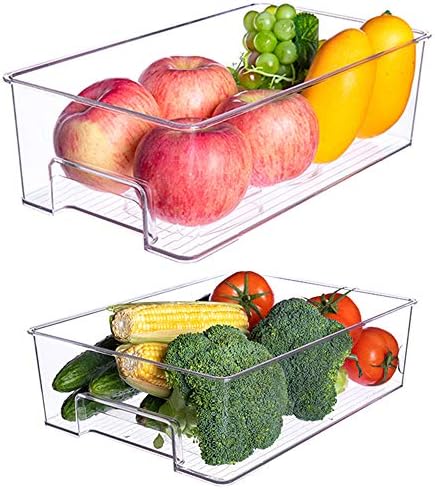SANNO Vegetable Refrigerator Organizer Food Bins with lids Large Stackable Fridge Clear Organizers Kitchen Cabinet Organizer for Freezer, Kitchen, Countertops, Cabinets Pantry Storage Bins，set of 2 - Image 6