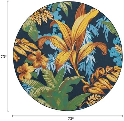 Unique Loom Outdoor Botanical Collection Area Rug - Calypso (6' 1" Round, Multi/ Light Blue) - Image 2