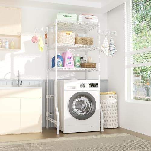 Ulif U8 Medium Laundry Room Storage Organizer, Over the Washer and Dryer Storage Shelves for Laundry Organization, 32.3”W x 17.3”D x 76.2”H, Suit Washing Machine Width within 29.9”, Hold 304 lb, White - Image 2