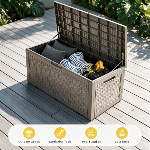 120 Gallon Deck Box,Lockable Outdoor Storage Box Gas Lift,Waterproof Grey - Image 7