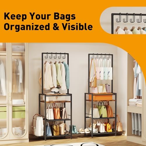 Homeiju Tall Purse Organizer for Closet, Vertical Handbag Organizer, No Scratch Purse Holder Rack, Space-Saving Storage for Purses, Totes, Handbags (Rustic Brown) - Image 6