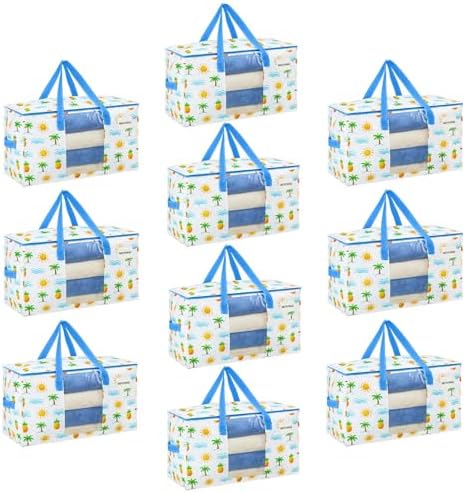 VENO Moving Bags, Wide Open Top, Clear Window, Tropical Island, 10 Pack by Veno