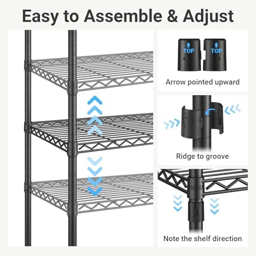 VIPEK L6 Plus Garment Racks Heavy Duty Clothes Rack Corner Closet Racks L Shaped Clothing Rack for Hanging Clothes, 5-Tier Freestanding Closets with 7 Adjustable Shelves, Max Load 1200LBS, Black - Image 5