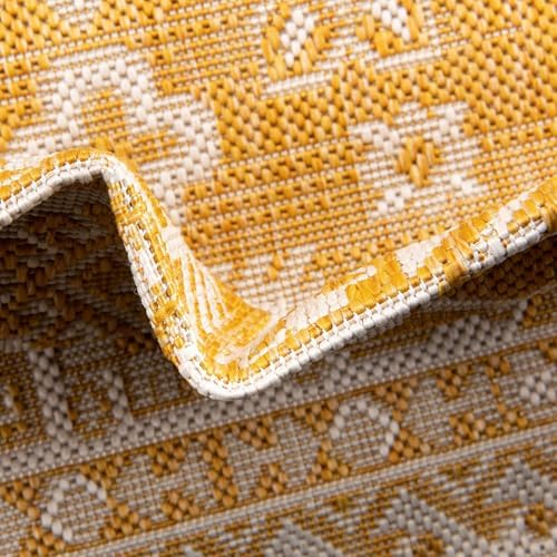 Rugs.com - Outdoor Aztec Rug – 3 Ft Round Yellow Indoor/Outdoor Rug – Weather-Resistant Flatweave Decor for Patios, Decks, and Porches - Image 4
