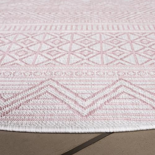 SAFAVIEH Washable Rug Outdoor Courtyard Collection - 6'7" Round, Ivory & Pink, Non-Shedding & Easy Cleaning, Ideal for Patio, Backyard, Mudroom (CY8196-56212) - Image 3
