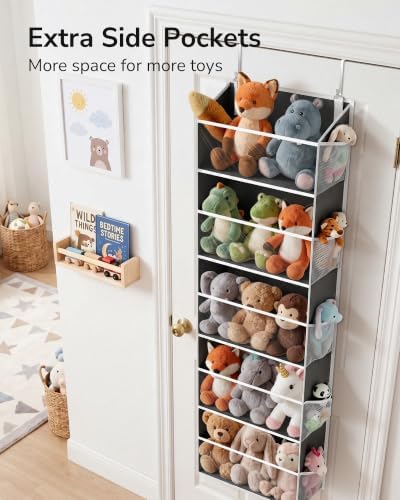 ULG Stuffed Animal Organizer Over the Door, Large Hanging Plush Toy Storage with Mesh Window, Cotton Kids Toy Organizer for Bedroom, Nursery, Playroom & Baby Items Dark Grey - Image 4