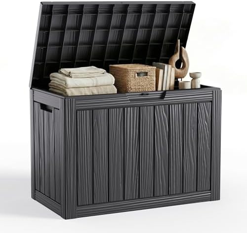 Vixzen Small Deck Boxes Outdoor Waterproof Storage, 55 Gallon, Black by Vixzen