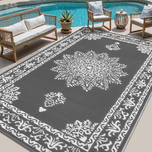 Yamaziot 8x10Ft Outdoor Rug Waterproof Plastic Straw Patio Rug, Dark Gray by Yamaziot